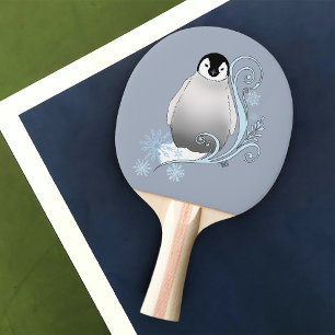 Whimsical Winter Penguin Art Nouveau Snowflakes Ping Pong Paddle