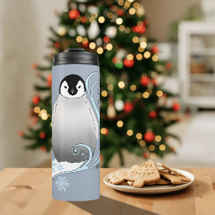 Whimsical Winter Penguin Art Nouveau Snowflakes Thermal Tumbler
