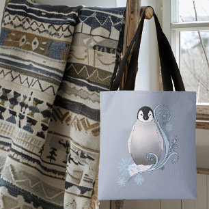 Whimsical Winter Penguin Art Nouveau Snowflakes Tote Bag