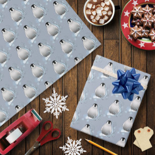 Whimsical Winter Penguin Art Nouveau Snowflakes Wrapping Paper