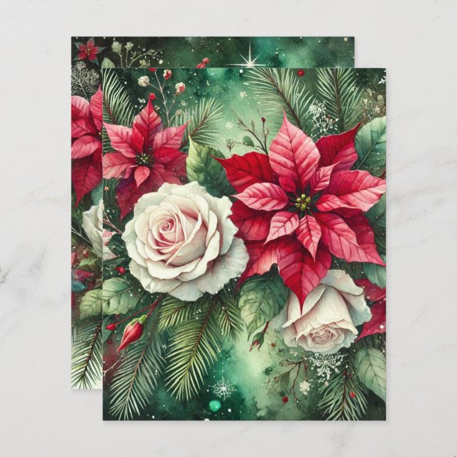 Whimsical Winter Poinsettia Evergreen Scrapbook (Front/Back)