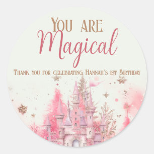 Whimsical Winter Princess Fairytale First Birthday Classic Round Sticker