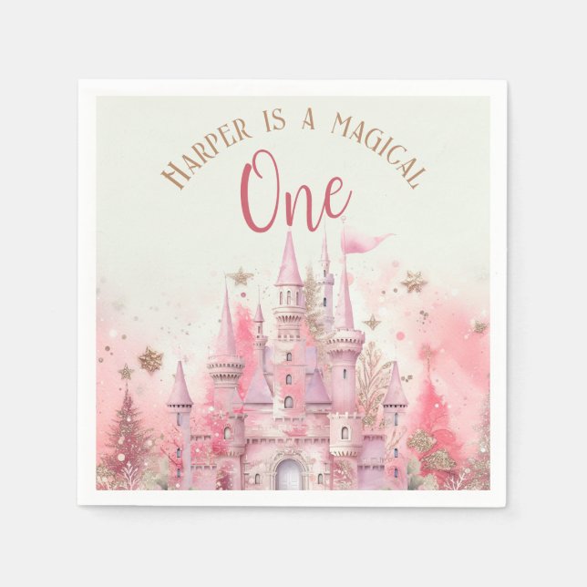 Whimsical Winter Princess Fairytale First Birthday Napkin (Front)