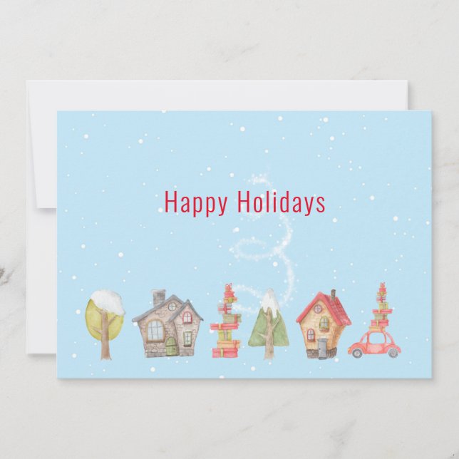 Whimsical Winter Street Holiday Card (Front)