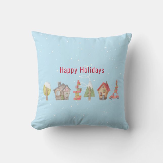Whimsical Winter Street Holiday Cushion (Front)