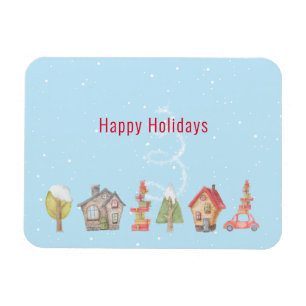 Whimsical Winter Street Holiday Magnet