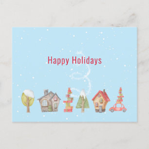 Whimsical Winter Street Holiday Postcard