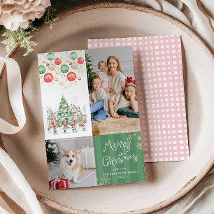 Whimsical Winter Village Merry Christmas 2 Photo Holiday Card