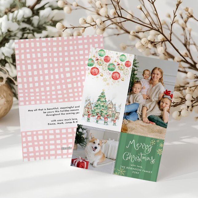 Whimsical Winter Village Merry Christmas 2 Photos Holiday Card (Creator Uploaded)