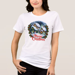 Whimsical Winter Village Snow Globe Tri-Blend Shirt
