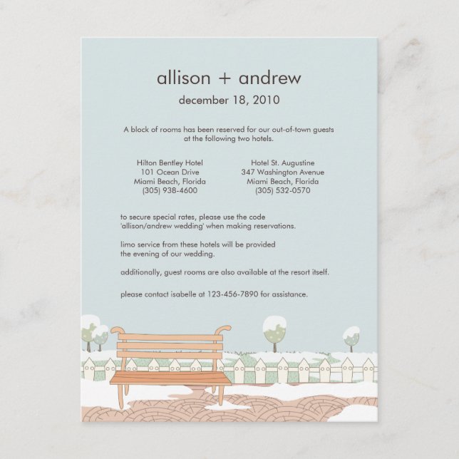 Whimsical Winter Wedding Accommodations Card (Front)