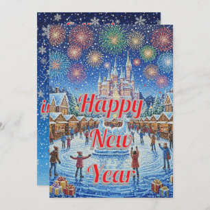 Whimsical Winter Wonderland Fireworks greeting Holiday Card
