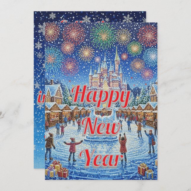 Whimsical Winter Wonderland Fireworks greeting Holiday Card (Front/Back)