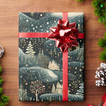 Whimsical Winter Woodland Christmas  Wrapping Paper<br><div class="desc">**Whimsical Winter Woodland Christmas Wrapping** Wrap your gifts in the sophisticated charm of a bygone era with our Whimsical Winter Woodland Wrapping. This elegant paper features a vintage-inspired winter scene, where rustic cottages nestle among floral and foliage motifs under a starry sky. The design evokes a cosy, rustic vibe with...</div>