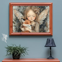 Whimsical Winter Woodland Fairy & Fox Nursery Art