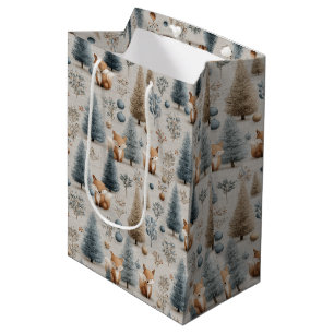 Whimsical Winter Woodland Fox and Christmas Tree  Medium Gift Bag