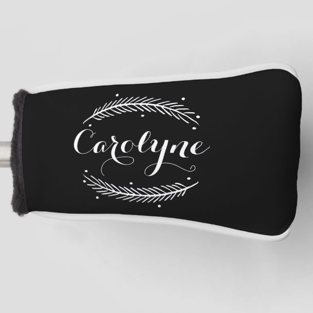 Whimsical Winter Wreath Black Personalised I Golf Head Cover (Front)