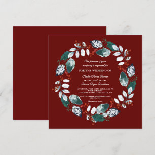 Whimsical Winter Wreath Burgundy Wedding Invitation
