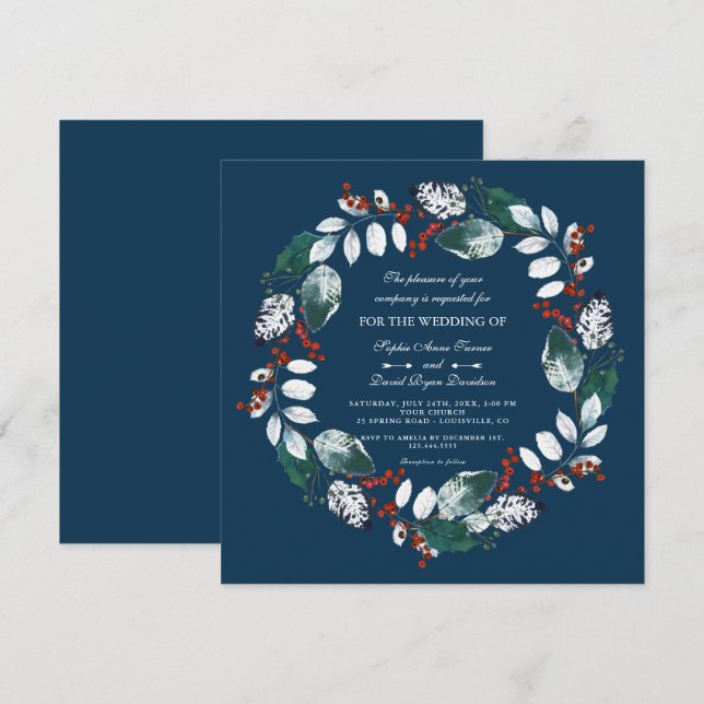 Whimsical Winter Wreath Wedding Invitation (Front/Back)