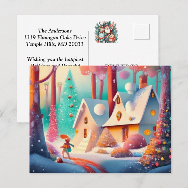 Whimsical Winter's Tale: Add Your Warm Wishes Holiday Postcard (Front/Back)
