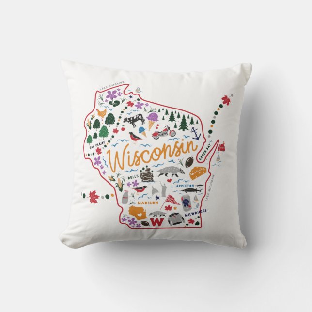 Whimsical Wisconsin Pillow (Front)