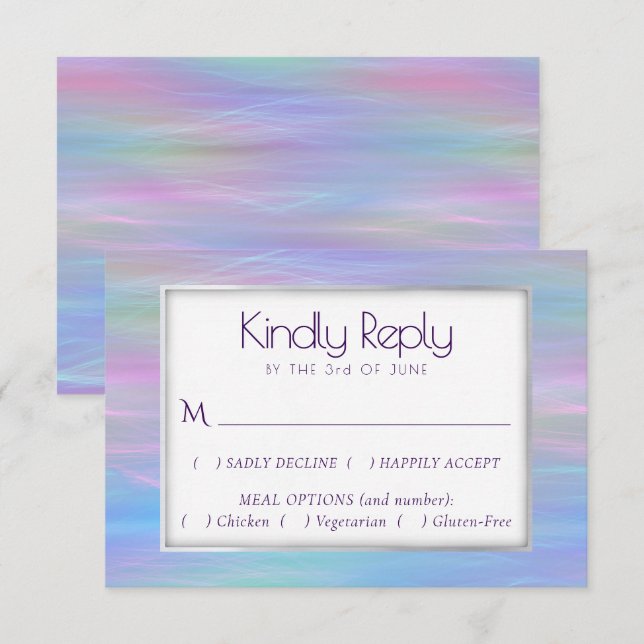 Whimsical Wisps | Holo Fairy Pastel Rainbow Entree RSVP Card (Front/Back)