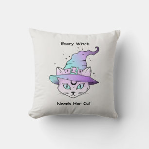 Whimsical Witch Cat Cushion
