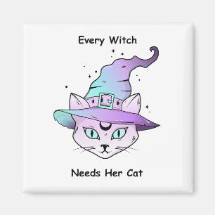 Whimsical Witch Cat Magnet