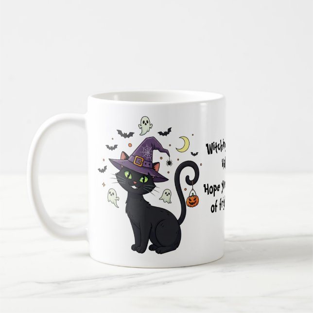 Whimsical Witch Cat Mug Gift For Halloween (Left)