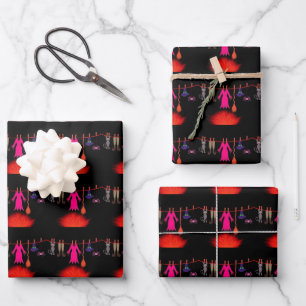 Whimsical Witch Clothesline Halloween Graphic Art Wrapping Paper Sheet