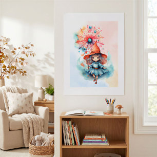 Whimsical Witch Halloween Watercolor Print