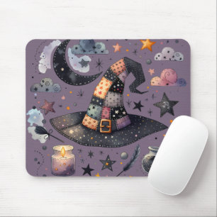 Whimsical Witch Hat and Celestial Magic Mouse Mat