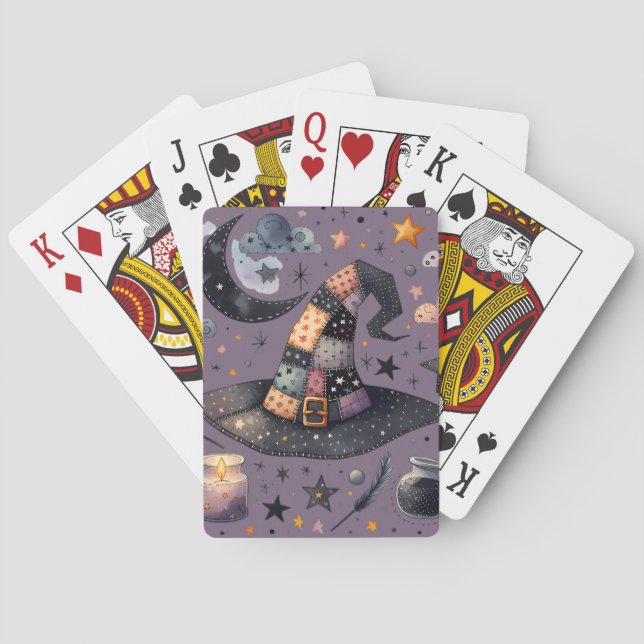 Whimsical Witch Hat and Celestial Magic Playing Cards (Back)