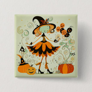 whimsical/witch/pumpkin/fall 15 cm square badge