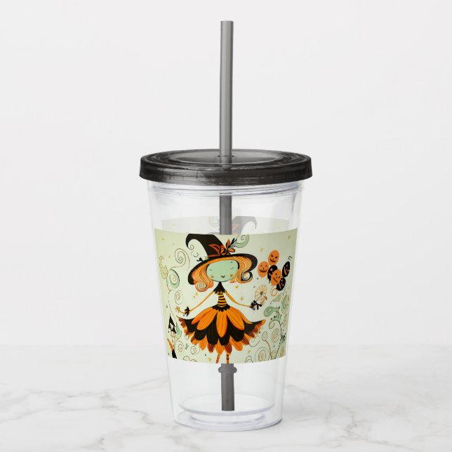 whimsical/witch/pumpkin/fall acrylic tumbler (Front)