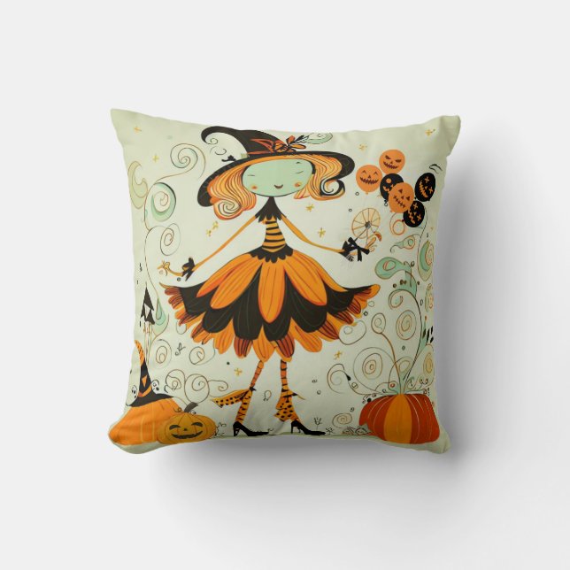 whimsical/witch/pumpkin/fall cushion (Front)