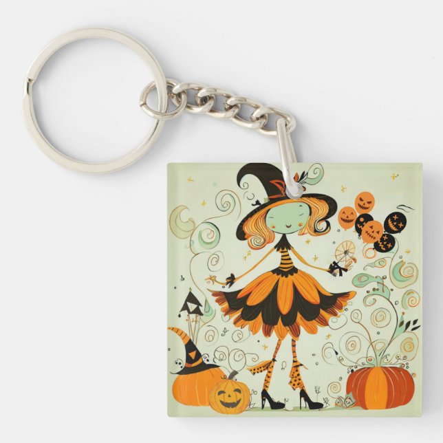 whimsical/witch/pumpkin/fall key ring (Front)