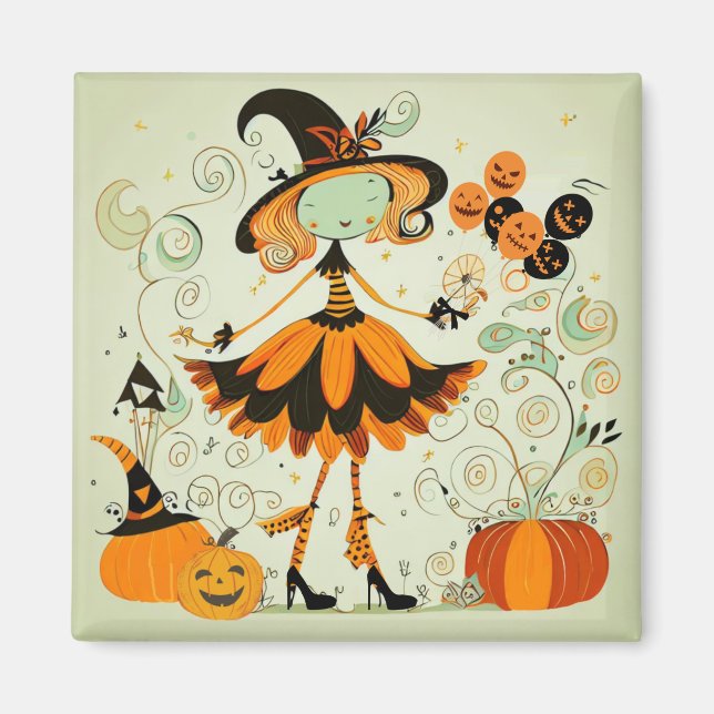 whimsical/witch/pumpkin/fall magnet (Front)