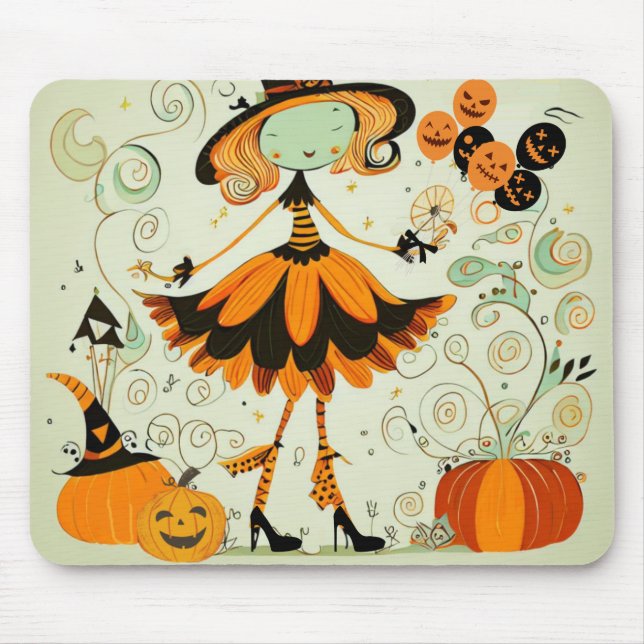 whimsical/witch/pumpkin/fall mouse mat (Front)