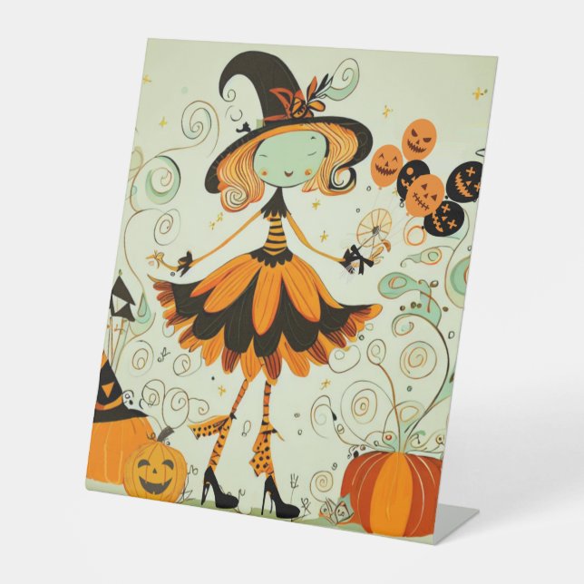 whimsical/witch/pumpkin/fall pedestal sign (Front)