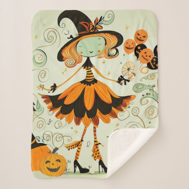 whimsical/witch/pumpkin/fall sherpa blanket (Front)