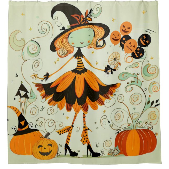 whimsical/witch/pumpkin/fall shower curtain (Front)