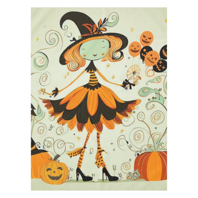 whimsical/witch/pumpkin/fall tablecloth (Front)