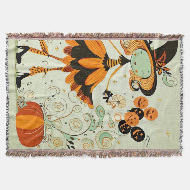 whimsical/witch/pumpkin/fall throw blanket (Front)