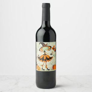 whimsical/witch/pumpkin/fall wine label