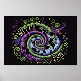 Whimsical Witch Way To Fun Halloween Design Poster