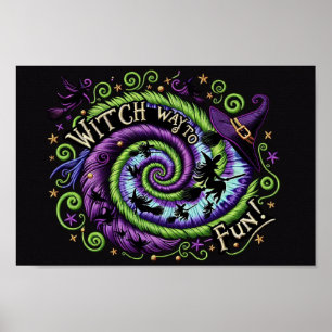 Whimsical Witch Way To Fun Halloween Design Poster