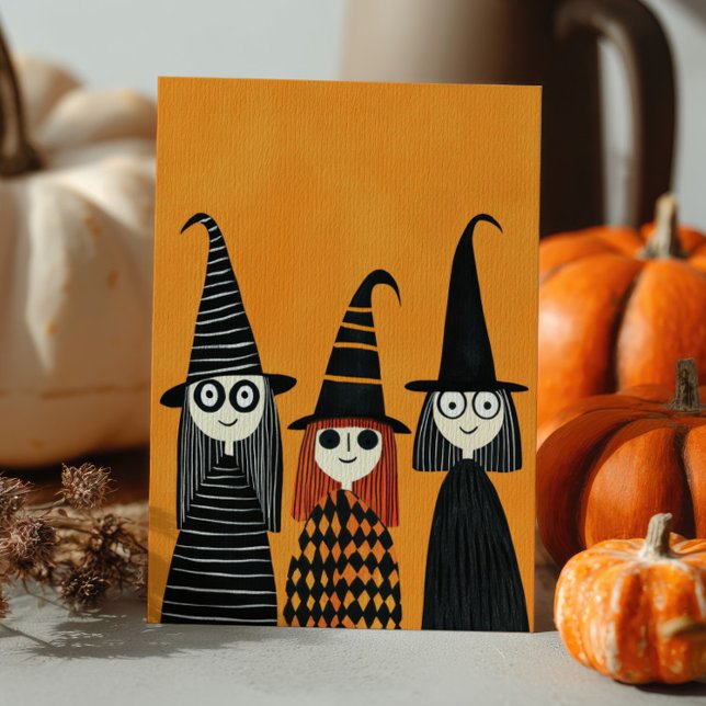 Whimsical Witches Cute and Spooky Halloween Postcard (Creator Uploaded)