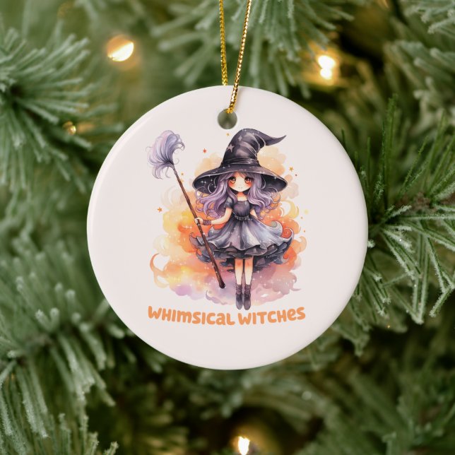 Whimsical Witches – Cute Halloween Witch Ceramic Tree Decoration (Tree)