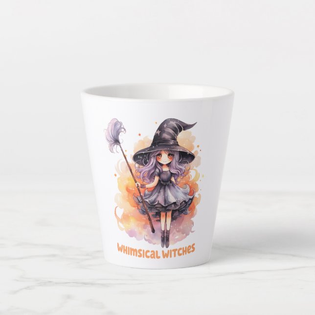 Whimsical Witches – Cute Halloween Witch Latte Mug (Front)